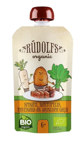 Püree RŪDOLFS, Spinati,kartuli,pasitnaagi ja veiseliha imikutele alates 6. elukuust 110g