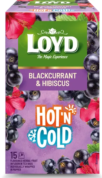 Puuvilja teejook LOYD HOT&COLD mustsõstra-hibiskusemaitseline, 5x2g kahekambriline teekott ümbrikus
