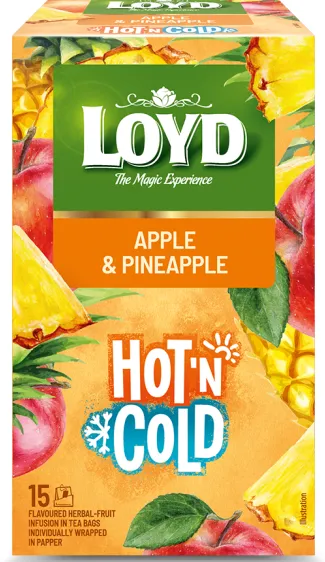 Puuvilja teejook  LOYD HOT&COLD õuna-ja ananassimaitseline 15x2g, kahekambriline teekott ümbrikus