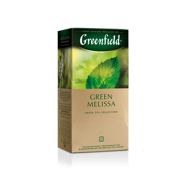 Roheline tee Green Melissa, 1.5g x 25tk,  teekott foolium ümbrikus, GREENFIELD
