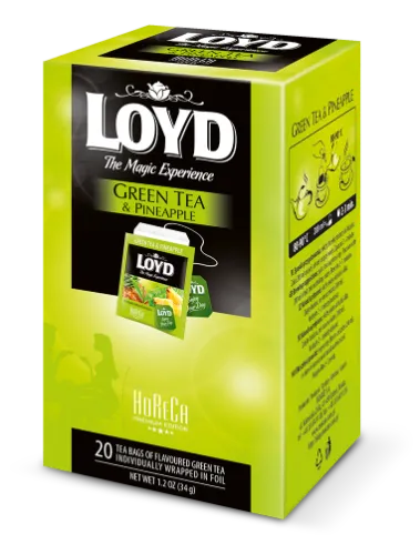 Roheline tee LOYD Horeca ananassimaitseline 20 x 2g, kahekambriline teekott ümbrikus