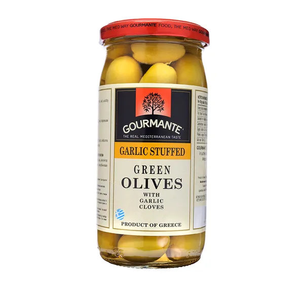 Rohelised oliivid GOURMANTE  küüslauguga soolvees 370ml