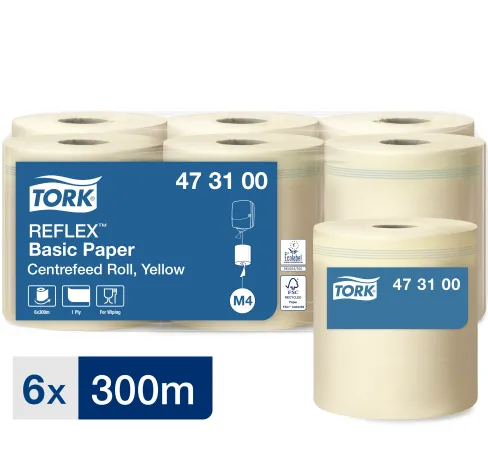 Rullkäterätik 300 m, kollane, 1-kihiline, 473100, TORK Reflex Basic, M4