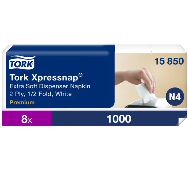 Salvrätikud jaoturile N4, 10,7 x 16,5 cm, 2-kihiline, 1000 tk, valge, 15850, TORK Xpressnap Soft