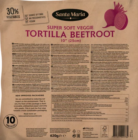 Kviešu tortiljas ar bietēm 10'', 25 cm (10x8), SANTA MARIA