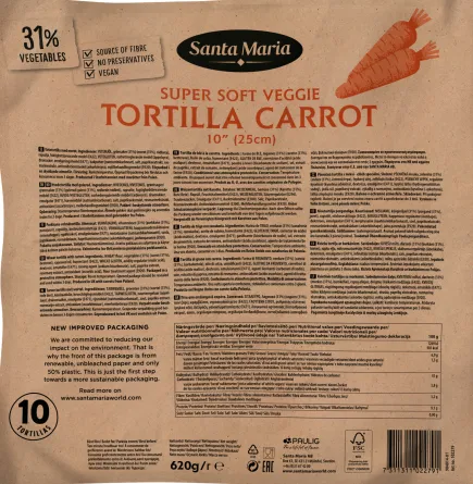 Tortilla porgandiga SANTA MARIA, 10" (25 cm), 10 tk, 620 g