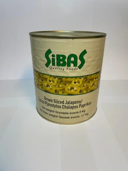 Roheline jalapeno SIBAS, viilutatud, 3 kg/ 1,7 kg
