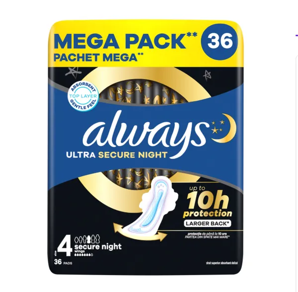 Higiēniskās paketes ALWAYS Ultra Secure Night, Mega Pack, S4, 36 gab.