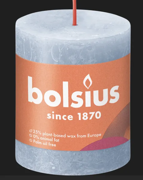 Svece - cilindrs BOLSIUS Shine, gaiši zila, D 6,8 cm, H 8 cm, 35st.