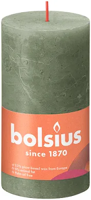 Silindrikujuline küünal BOLSIUS Shine Rustik, oliiva, 60h, D 6,8cm, H 13cm, 1tk