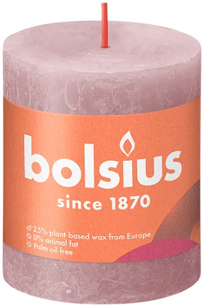 Silindrikujuline küünal BOLSIUS Shine Rustik, roosa, 35h, D 6,8cm, H 8cm, 1tk