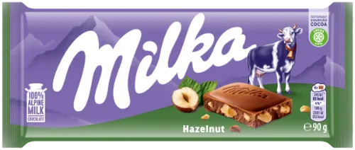 Piimašokolaad MILKA, purustatud pähklitega, 90 g