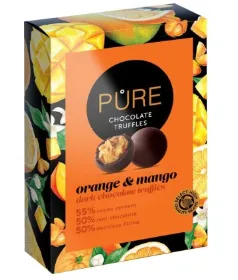 Šokolaaditrühvlid PURE Apelsini mangokreemi täidisega  148g