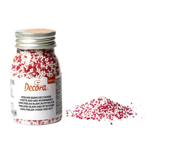 Pārtikas cukura bumbiņas DECORA, sarkanas, baltas, 100g