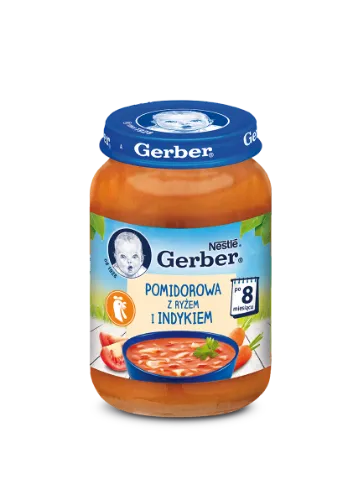 Tomātu zupa GERBER ar rīsiem un tītaru, no 8 mēn., 190g
