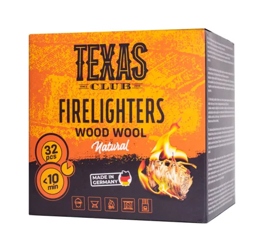 Süütekuubikud TEXAS CLUB Wood Wool, 32tk, pakk, ECO
