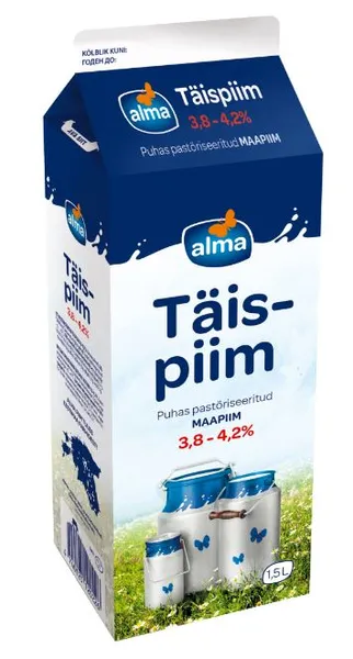 Täispiim ALMA vaba rasvasisaldusega 3,8-4,2% 1,5L