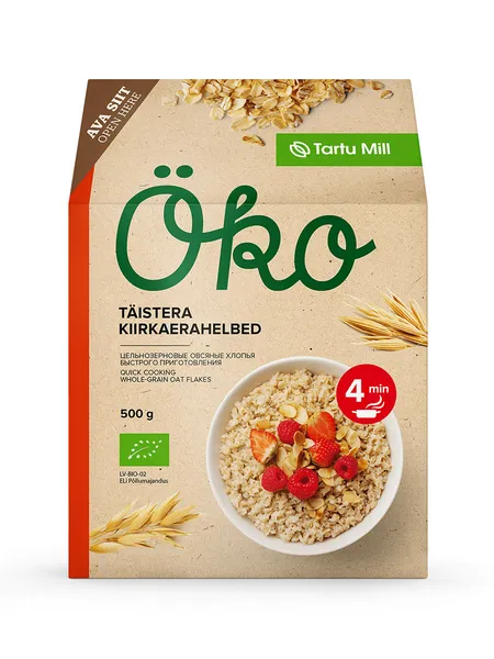 Täistera kiirkaerahelbed TARTU MILL, 500g, LV-BIO-02, ÖKO
