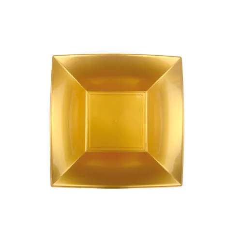 Taldrik 18 x 18 cm, GOLD PLAST NICE sügav, korduvkasutatav, plastik, PP, kuldne, 12 tk / p