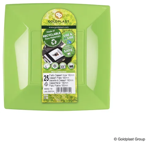Vairākkārt lietojamais šķīvis desertam Nice, PP, zaļa, D 18 cm, 0.34kg, 15gab