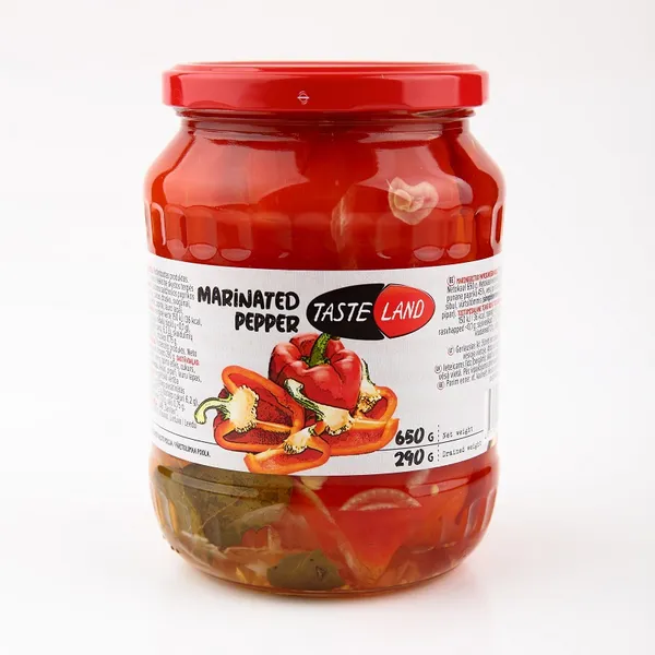 TASTE LAND, marineeritud paprika, neljandikud, 650 g / 290 g