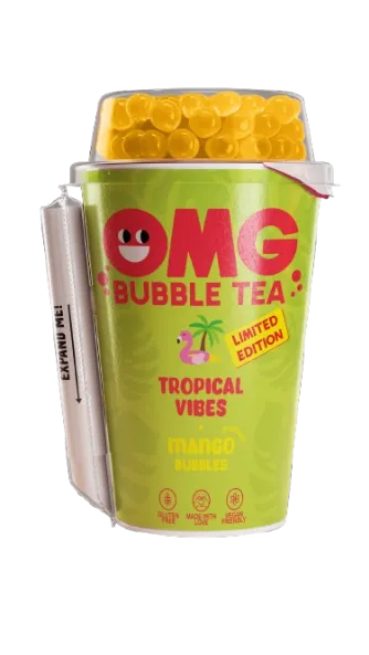 Tējas dzēriens OMG, tropu garša, ar mango garšas bumbiņām, 0.265l