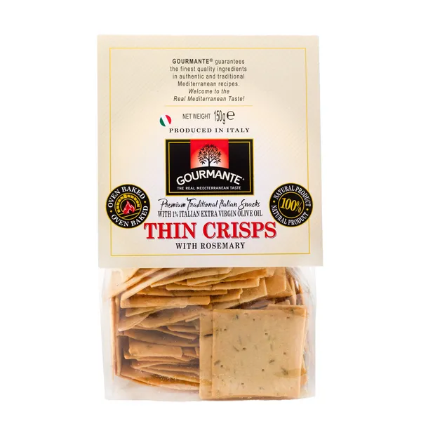 Traditsioonilised Itaalia kreekerid Thin Crisps, rosmariiniga, GOURMANTE, 150 g