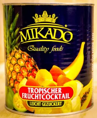 Troopiline puuviljakokteil MIKADO, heledas siirupis, 2,95kg/1,84kg