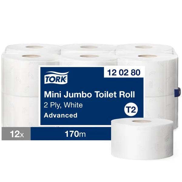 Tualettpaber 170 m, 850 lehte, valge, 120280, TORK Mini Jumbo Advanced,  T2