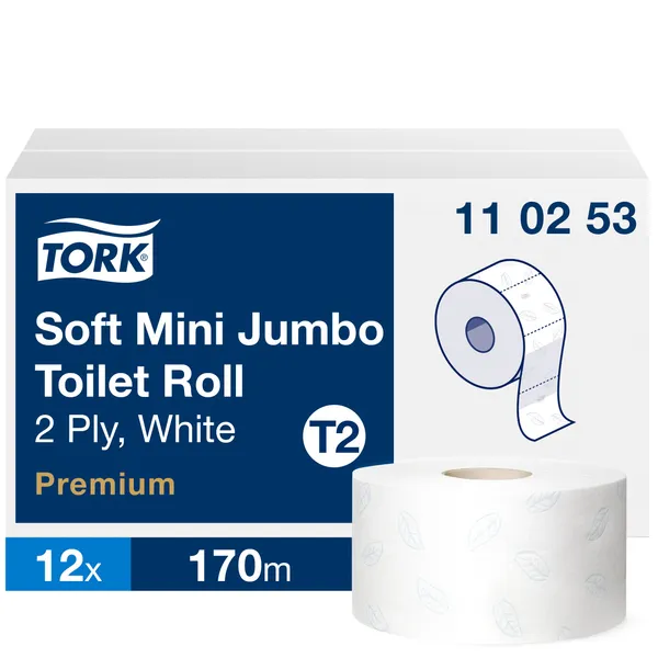Tualettpaber  170 m,  850 lehte,  valge, 2-kihiline, 110253, TORK Soft Mini Jumbo Premium, T2