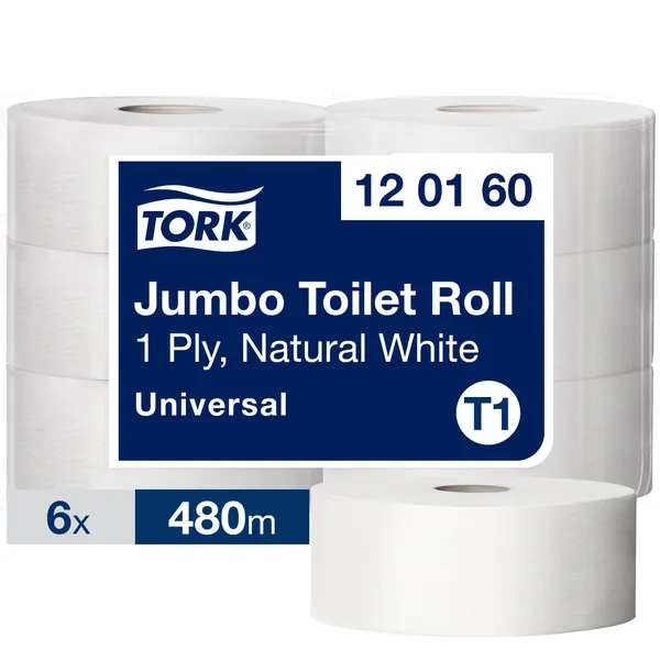 Tualettpaber 480 m, 2400 lehte, loodusvalge, 120160, TORK Jumbo Universal, T1