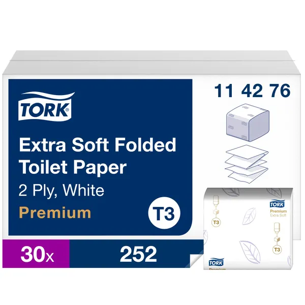 Tualettpaber  9,5 x 11 cm, valge, 114276, 252 tk, TORK Extra Soft Folded Premium, T3