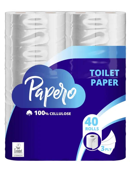 Tualettpaber PAPERO, 3 kihti, 12,76 m, 116 lehte, 40 rulli/ pakk