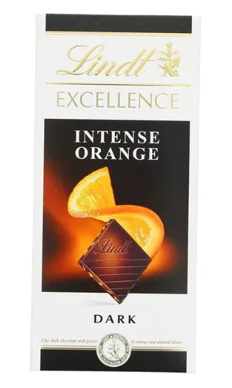 Tume šokolaad LINDT, Excellence, apelsini ja mandliga, 100 g