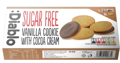 Tumši cepumi DIABLO, ar šokolādes pildījumu, bez cukura, 176g