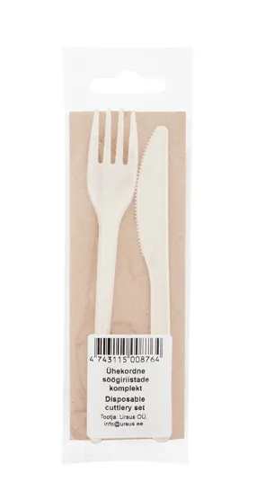 Ühekordne söögiriistade komplekt (kahvel, nuga, salvrätik), 1tk