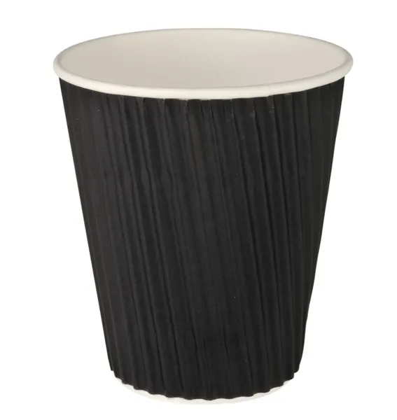Ühekordsed topsid ABENA, Ripple, paber/CPLA, 240ml, D 80 x H 90mm, must, 25tk/pakk