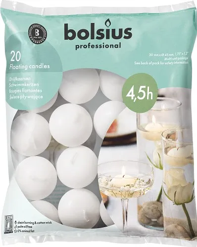 Ujuvküünlad BOLSIUS valged, põlemisaeg 4,5h, 20tk