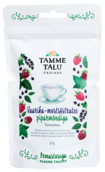 Vaarika-mustsõstratee TAMME TALU, piparmündiga, mahe, 25g, EE-ÖKO-03, marjatee