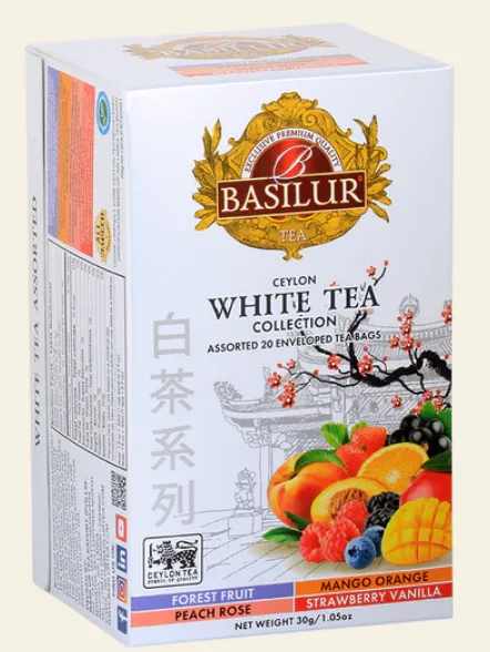 Valge puuviljatee assortii White Tea Assorted, BASILUR, 30g, 20tk teekott ümbrikus