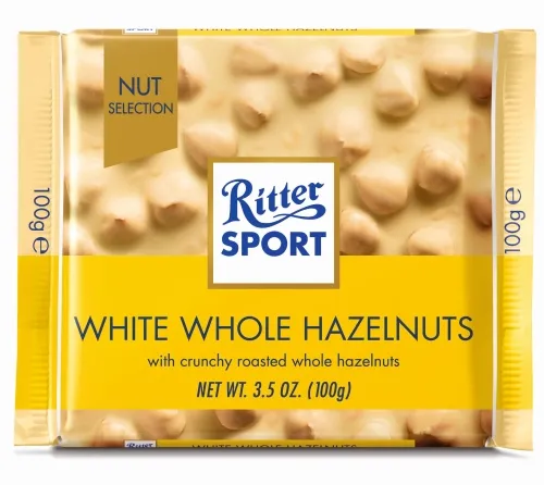 Valge šokolaad tervete metspähklitega, RITTER SPORT, 100 g