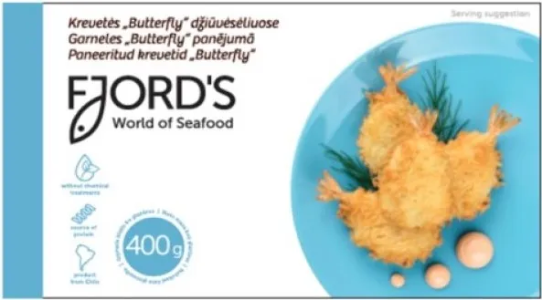 Saldētas garneles 23/30 panējumā FJORD'S, Butterfly, ar asti, 400g