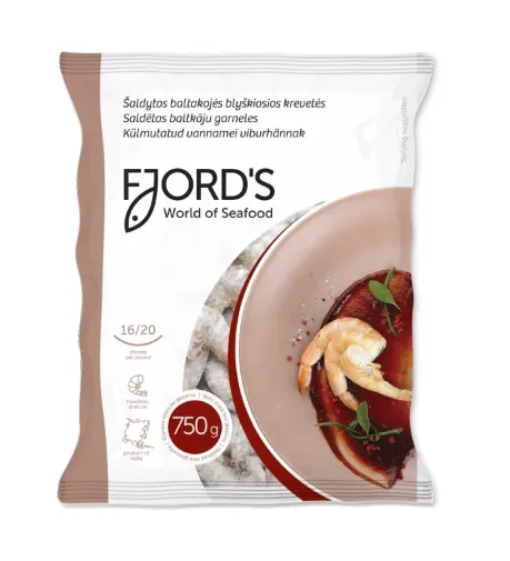 Vannamei viburhännak FJORD'S toores, 16/20, HLSO, 25% glasuur, külmutatud, 750g/1kg