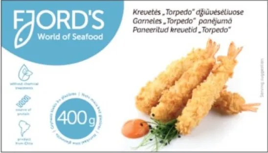 Saldētas garneles 23/30 panējumā FJORD'S, Torpedo, ar asti, 400g