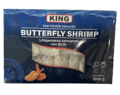 Vannamei viburhännak KING, Butterfly, 26/30, paneeritud, külmutatud, 1kg