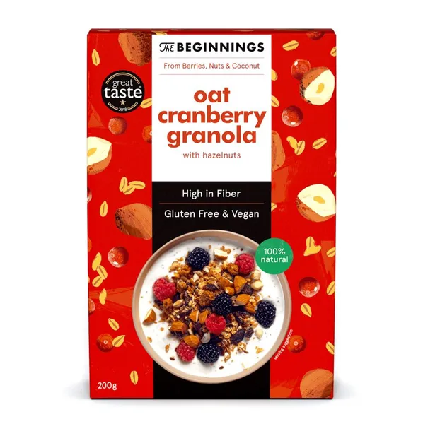 Vegan kaera müsli  THE BEGINNINGS, jõhvikatega, 200g