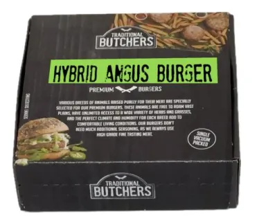 Veiseburger TRADITIONAL BUTCHERS, Hybrid Angus, hernevalgu baasil, 2tk, külmutatud, 250g