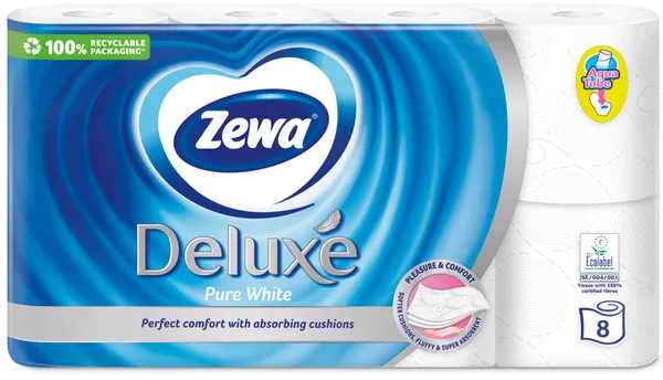 ZEWA Deluxe Tualettpaber 8 rulli (3-kihiline, Pure White)