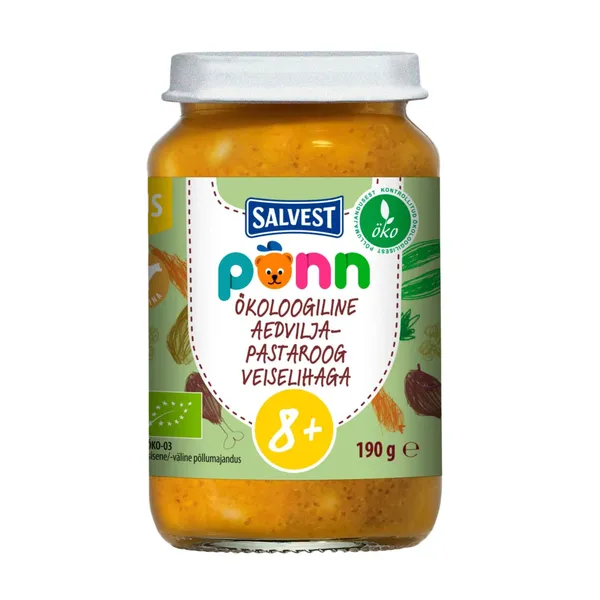 Aedvilja-pastaroog veiselihaga Põnn ökoloogiline 190g (al 8 kuud)