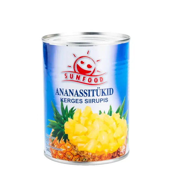 Ananassitükid kerges siirupis Sunfood 565g/340g